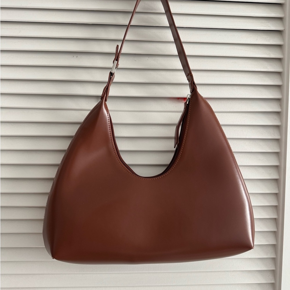 Women's Brown Crescent Shoulder Bag - Minimal Leather-Style Design